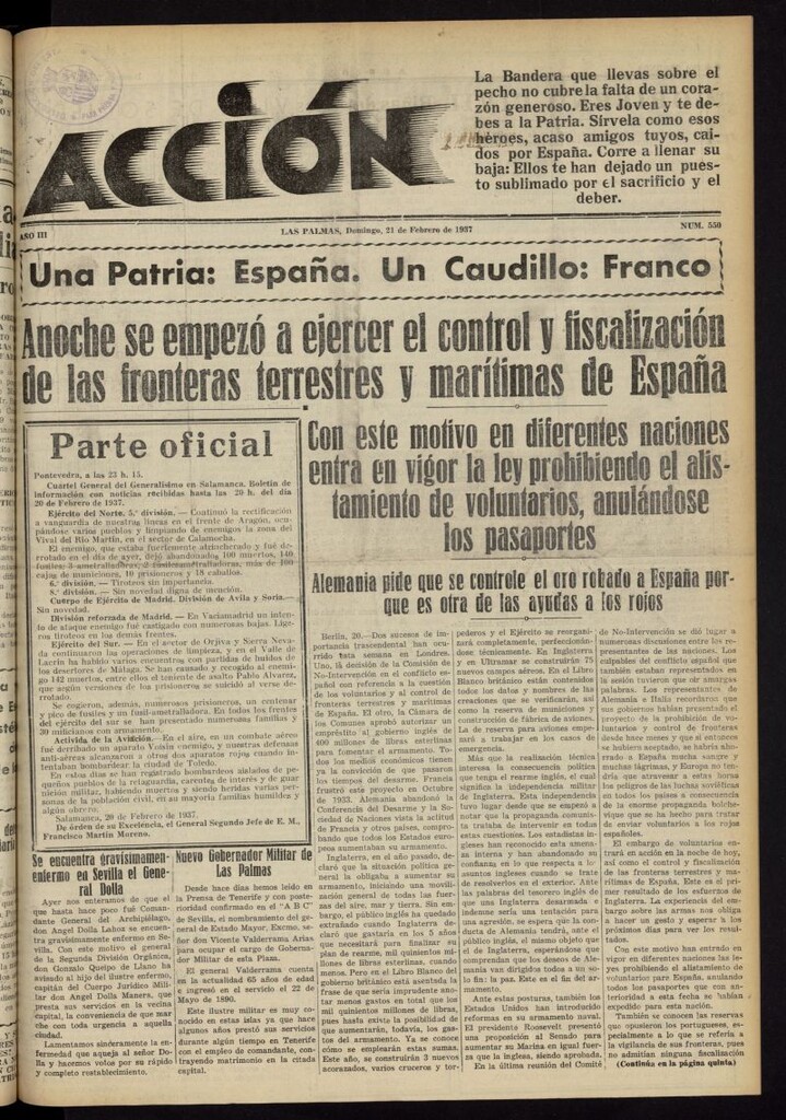 Miniatura de Acción (Las Palmas de Gran Canaria) del 21 de febrero de 1937, nº 550