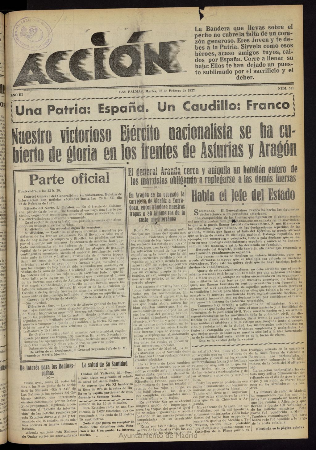 Miniatura de Acción (Las Palmas de Gran Canaria) del 23 de febrero de 1937, nº 551