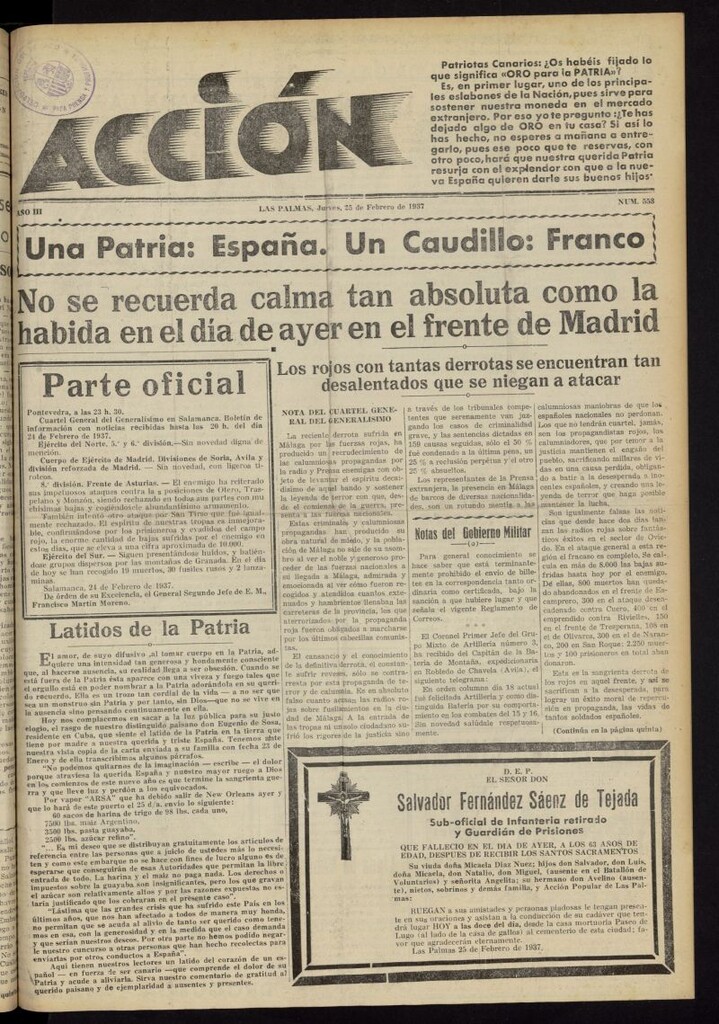 Miniatura de Acción (Las Palmas de Gran Canaria) del 25 de febrero de 1937, nº 553
