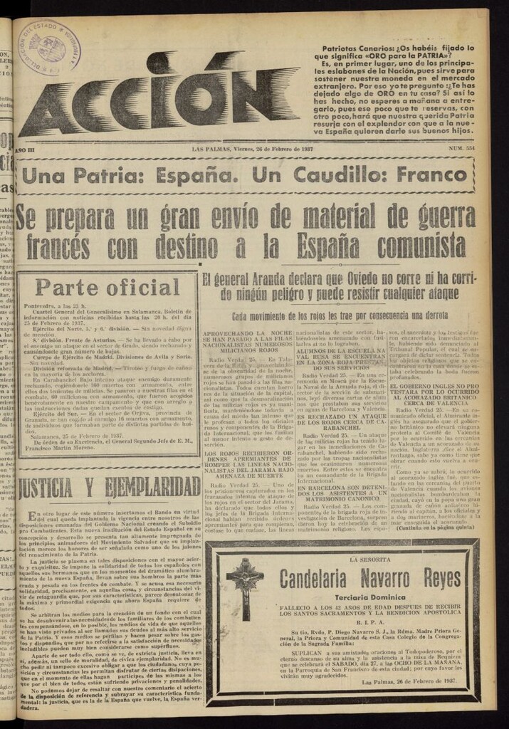 Miniatura de Acción (Las Palmas de Gran Canaria) del 26 de febrero de 1937, nº 554