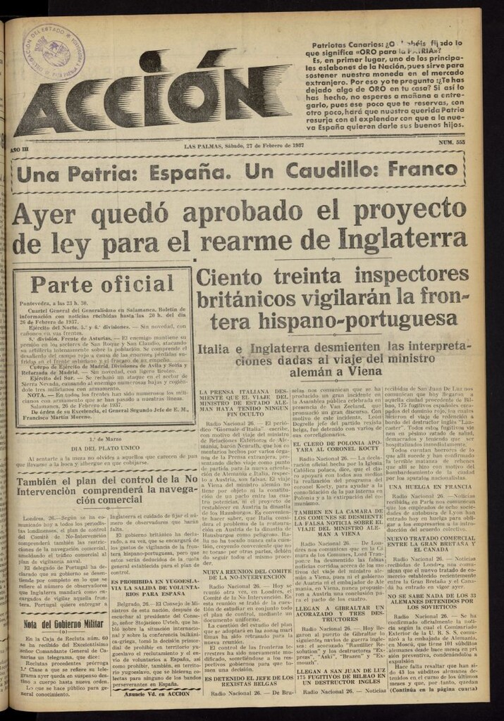 Miniatura de Acción (Las Palmas de Gran Canaria) del 27 de febrero de 1937, nº 555