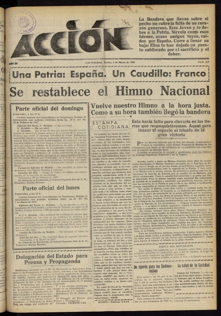 Miniatura de Acción (Las Palmas de Gran Canaria) del 2 de marzo de 1937, nº 557