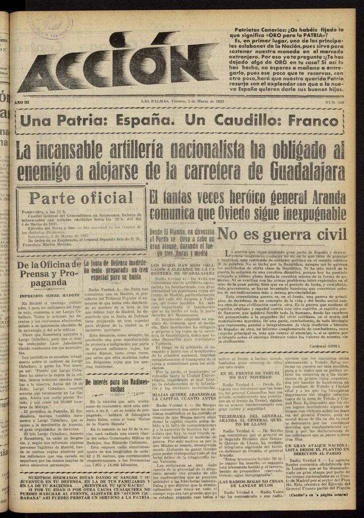 Miniatura de Acción (Las Palmas de Gran Canaria) del 5 de marzo de 1937, nº 560