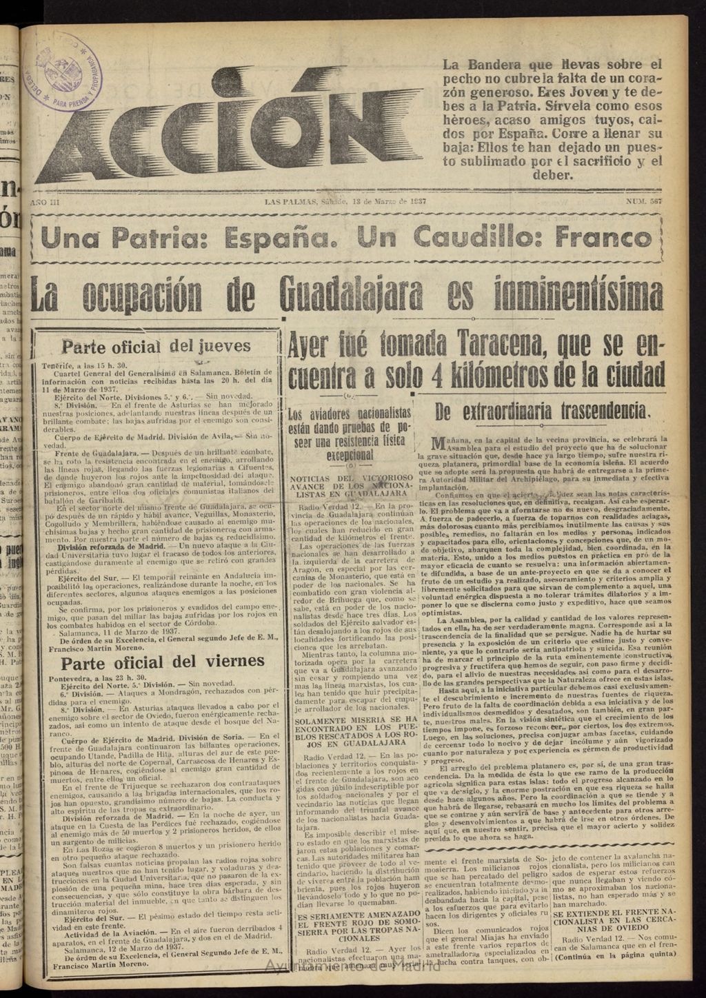 Miniatura de Acción (Las Palmas de Gran Canaria) del 13 de marzo de 1937, nº 567