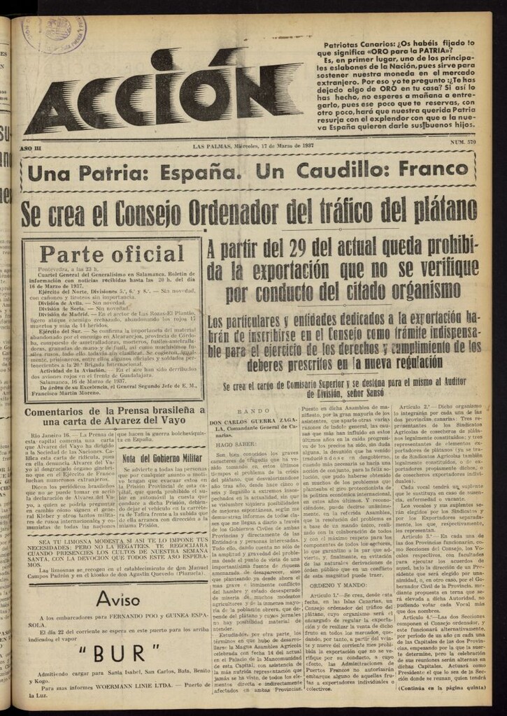 Miniatura de Acción (Las Palmas de Gran Canaria) del 17 de marzo de 1937, nº 570