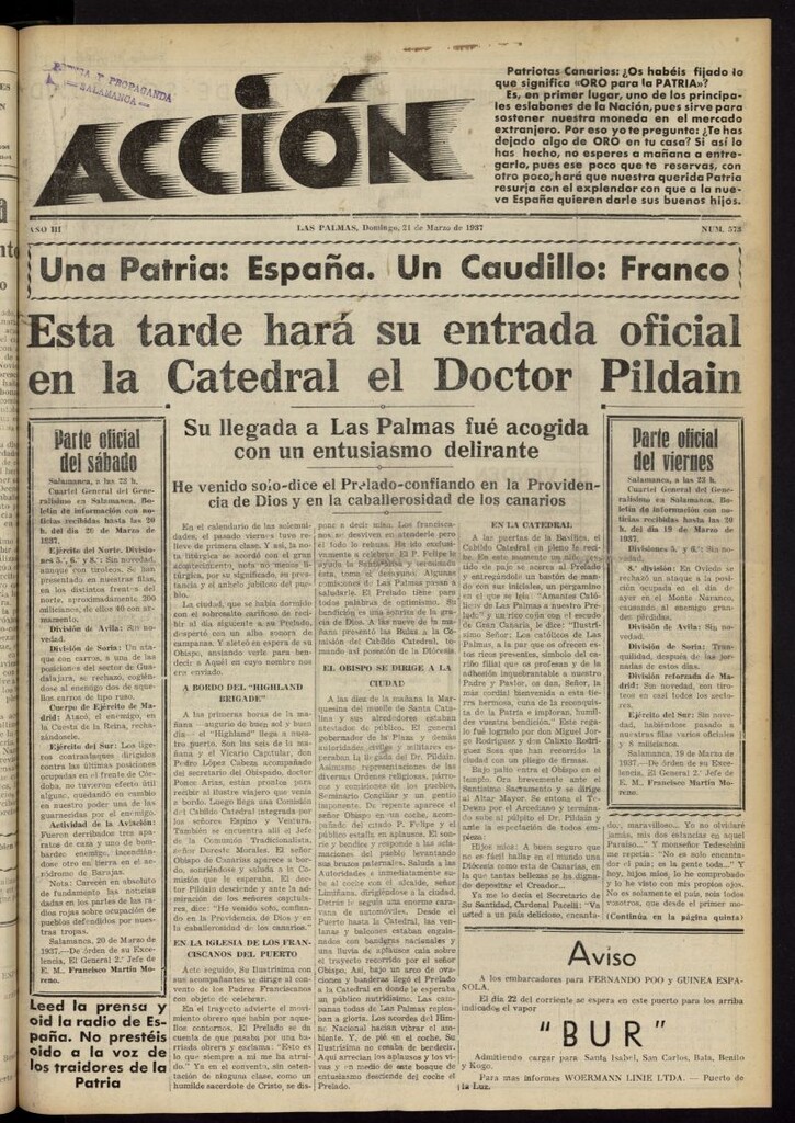 Miniatura de Acción (Las Palmas de Gran Canaria) del 21 de marzo de 1937, nº 573