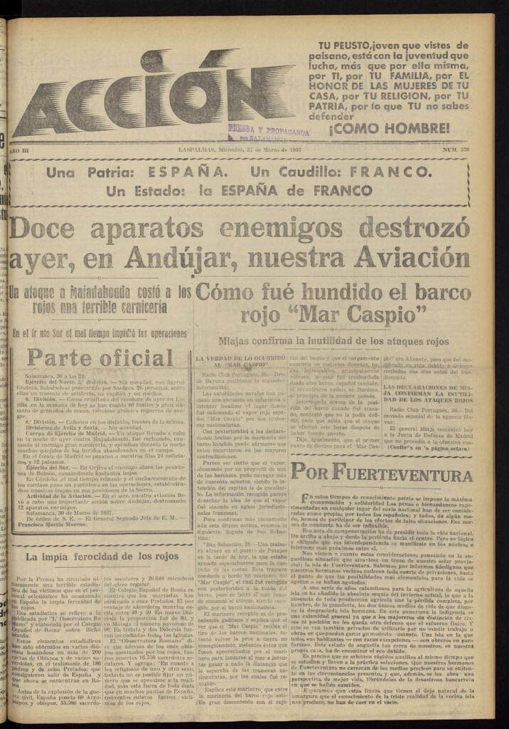 Miniatura de Acción (Las Palmas de Gran Canaria) del 31 de marzo de 1937, nº 579