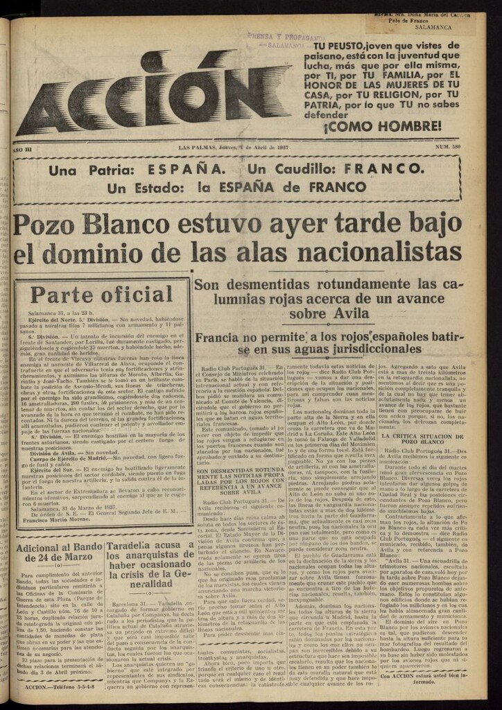 Miniatura de Acción (Las Palmas de Gran Canaria) del 1 de abril de 1937, nº 580