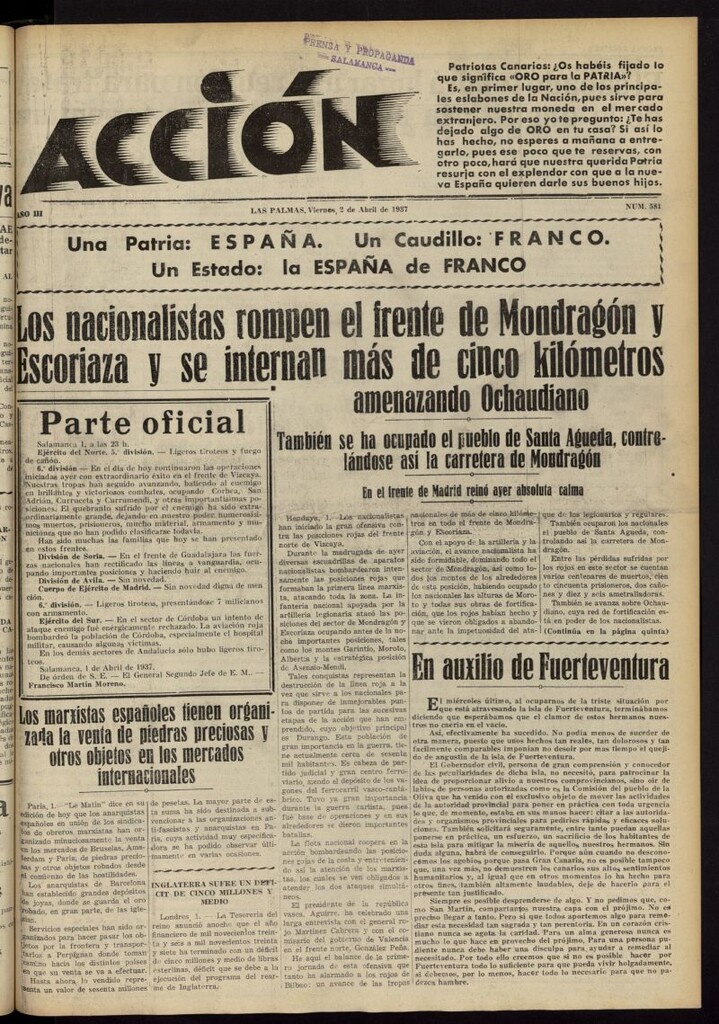 Miniatura de Acción (Las Palmas de Gran Canaria) del 2 de abril de 1937, nº 581