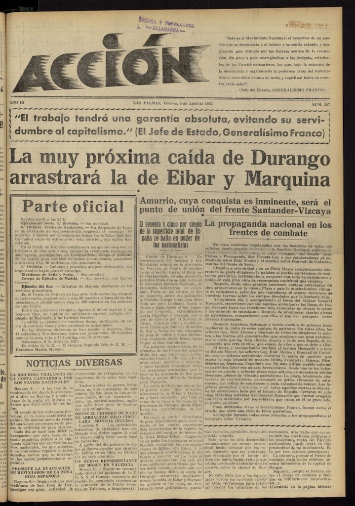Miniatura de Acción (Las Palmas de Gran Canaria) del 9 de abril de 1937, nº 587