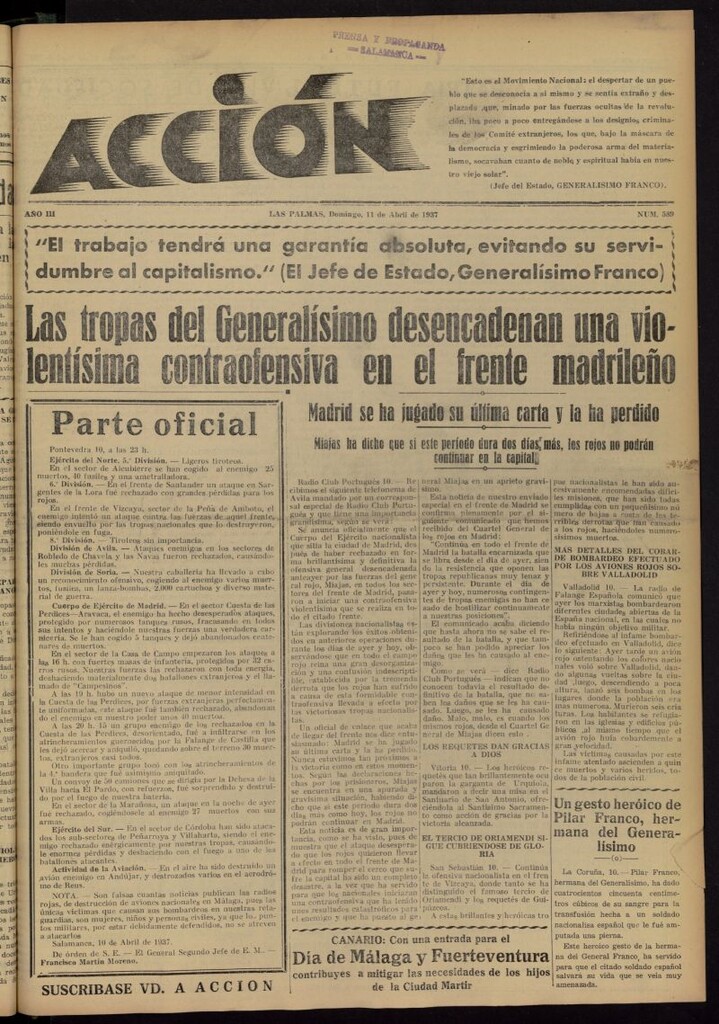 Miniatura de Acción (Las Palmas de Gran Canaria) del 11 de abril de 1937, nº 589