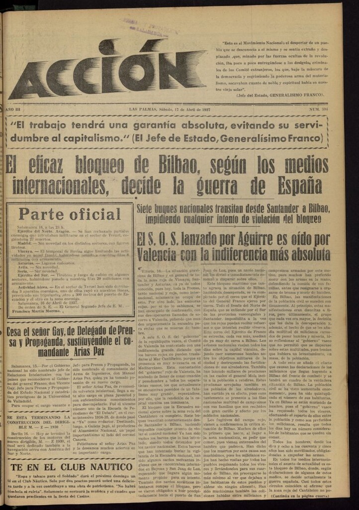 Miniatura de Acción (Las Palmas de Gran Canaria) del 17 de abril de 1937, nº 594