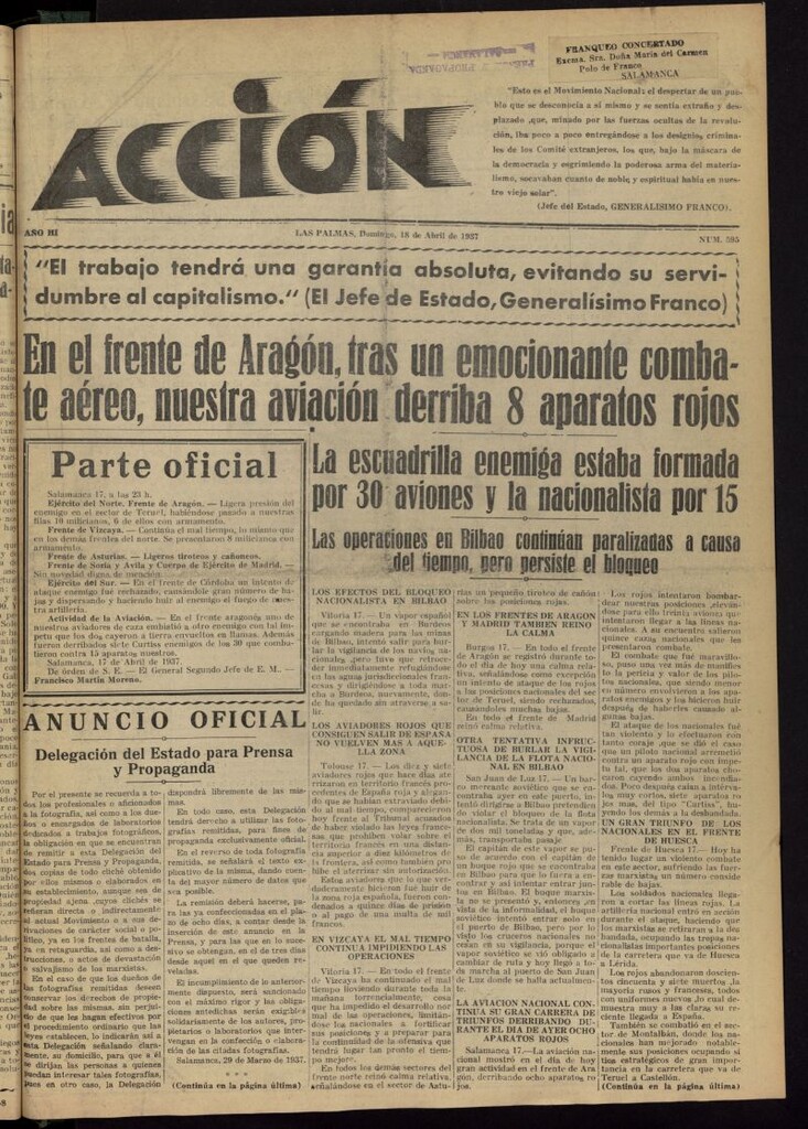 Miniatura de Acción (Las Palmas de Gran Canaria) del 18 de abril de 1937, nº 595