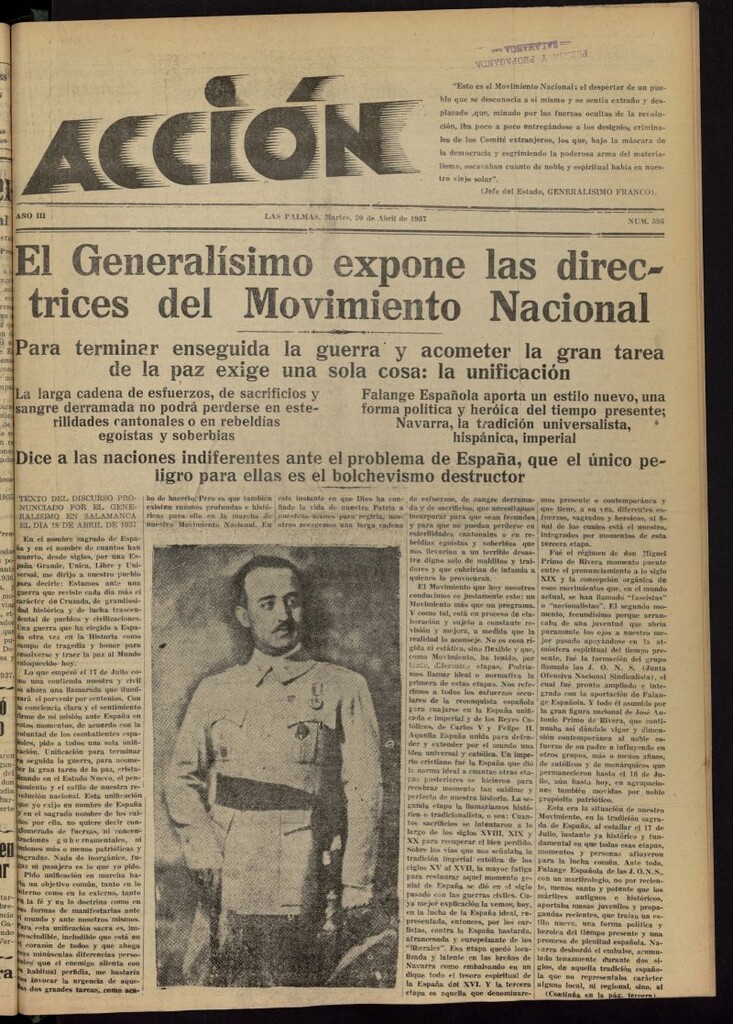 Miniatura de Acción (Las Palmas de Gran Canaria) del 20 de abril de 1937, nº 596