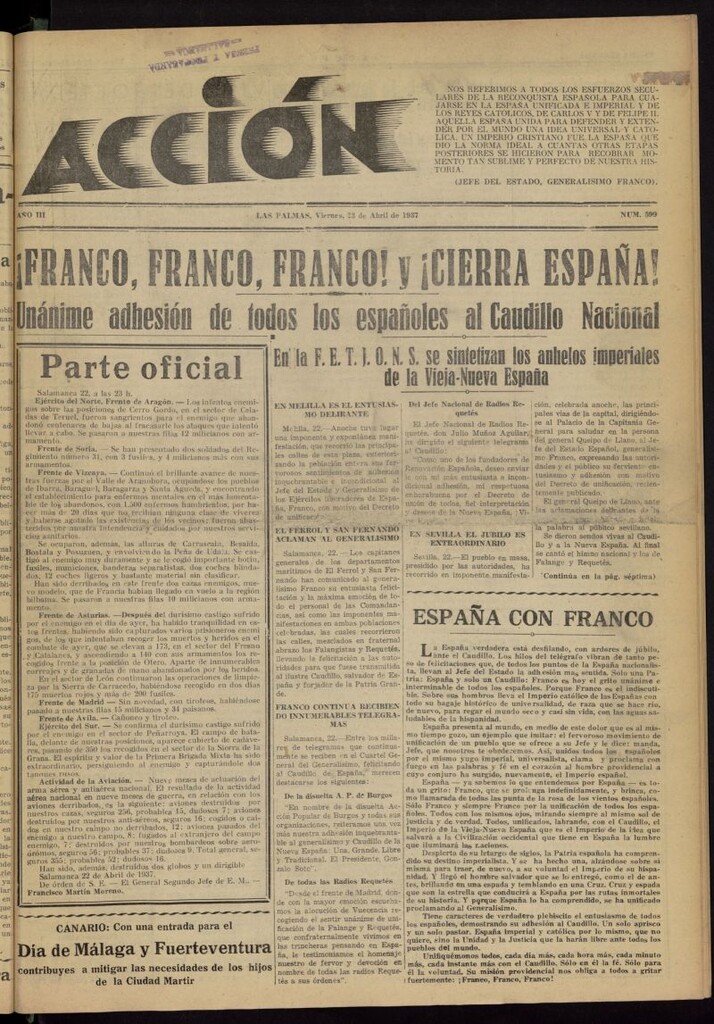 Miniatura de Acción (Las Palmas de Gran Canaria) del 23 de abril de 1937, nº 599
