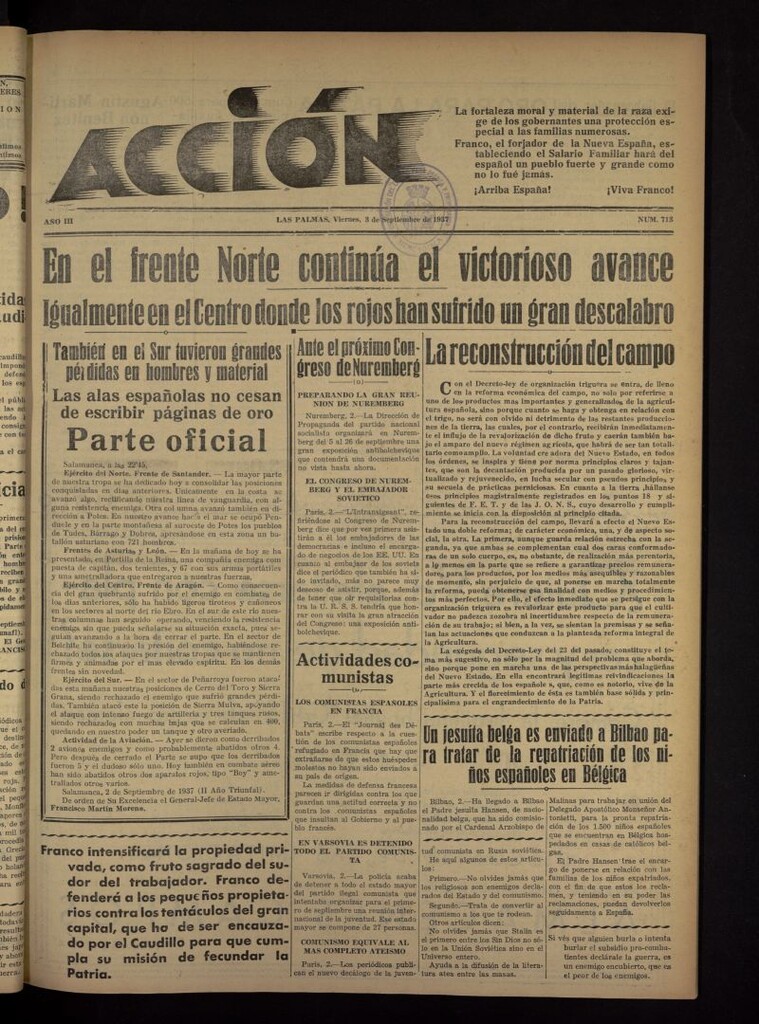 Miniatura de Acción (Las Palmas de Gran Canaria) del 3 de septiembre de 1937, nº 713