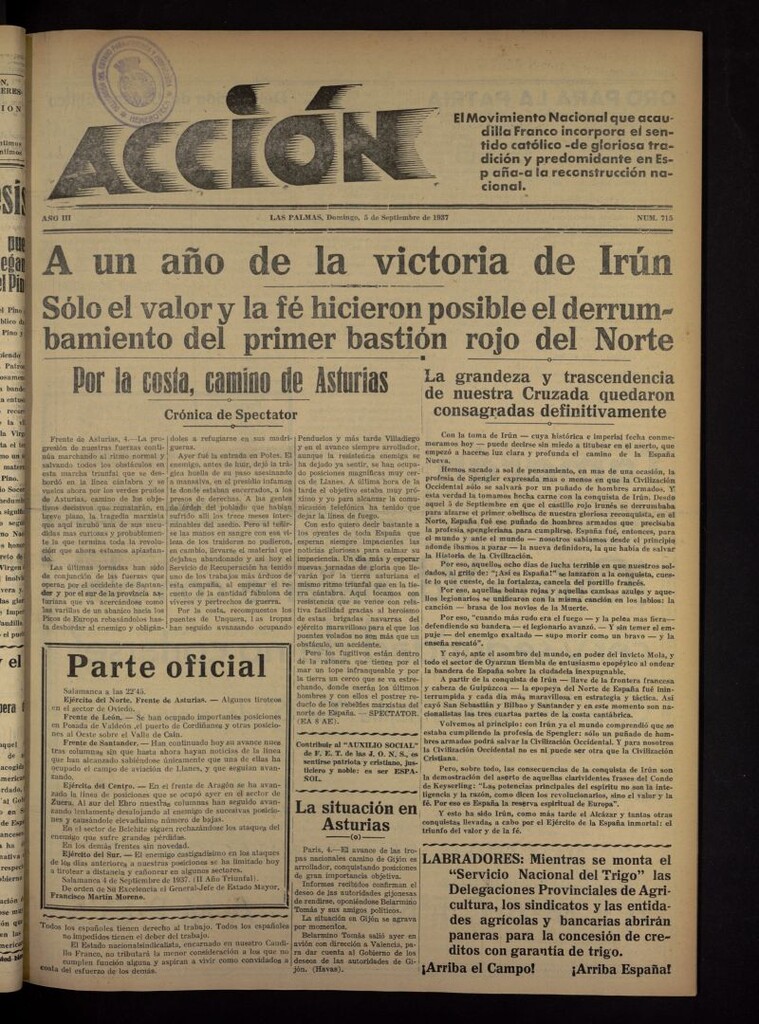 Miniatura de Acción (Las Palmas de Gran Canaria) del 5 de septiembre de 1937, nº 715
