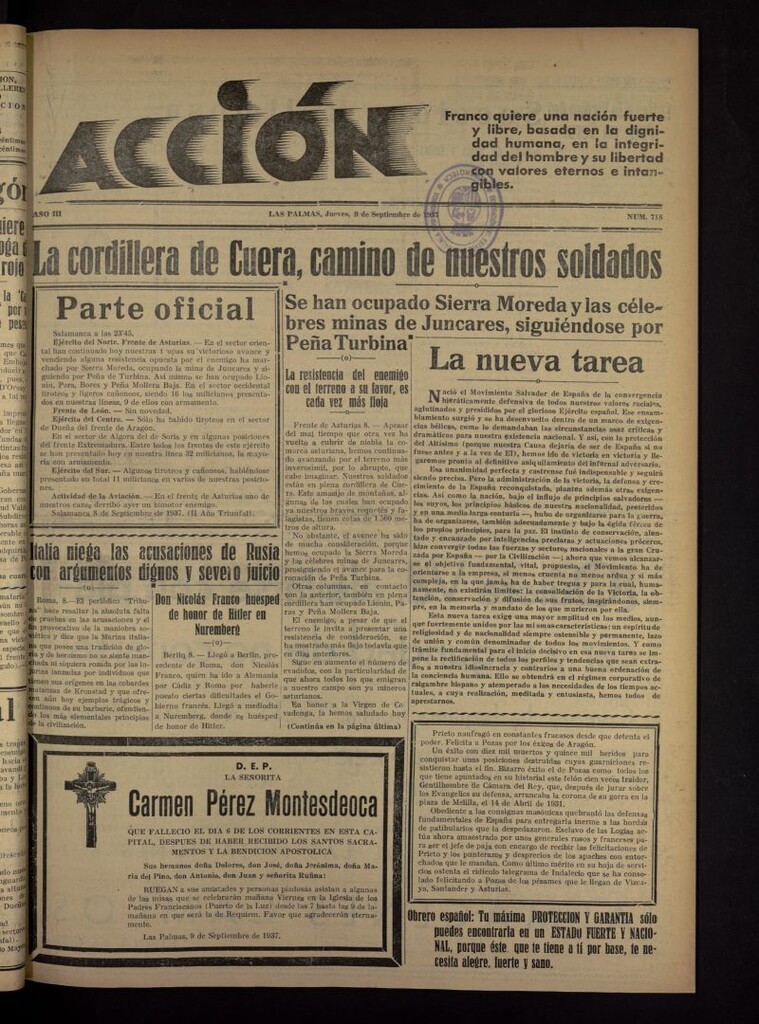 Miniatura de Acción (Las Palmas de Gran Canaria) del 9 de septiembre de 1937, nº 718
