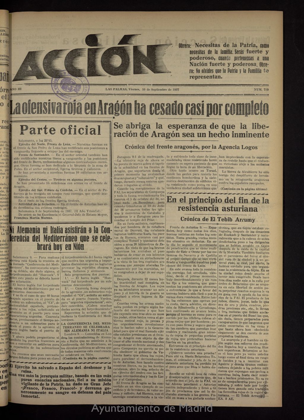 Miniatura de Acción (Las Palmas de Gran Canaria) del 10 de septiembre de 1937, nº 719