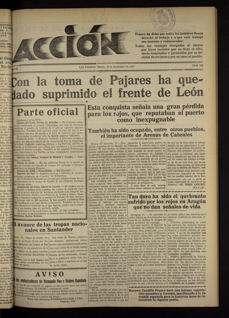 Miniatura de Acción (Las Palmas de Gran Canaria) del 18 de septiembre de 1937, nº 726