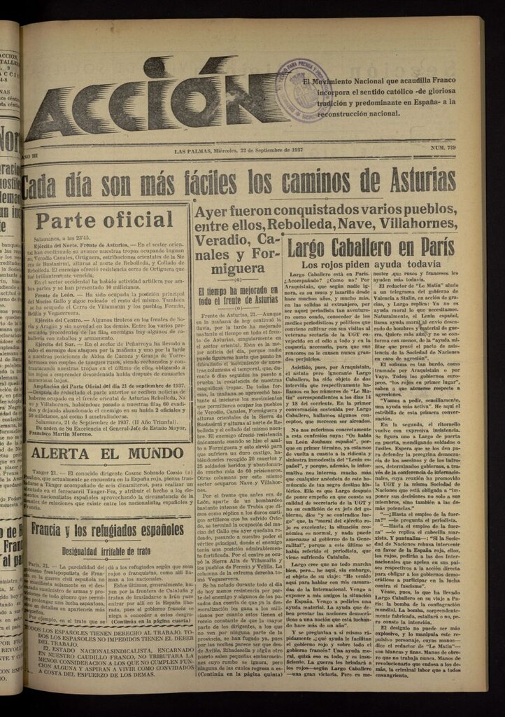 Miniatura de Acción (Las Palmas de Gran Canaria) del 22 de septiembre de 1937, nº 729