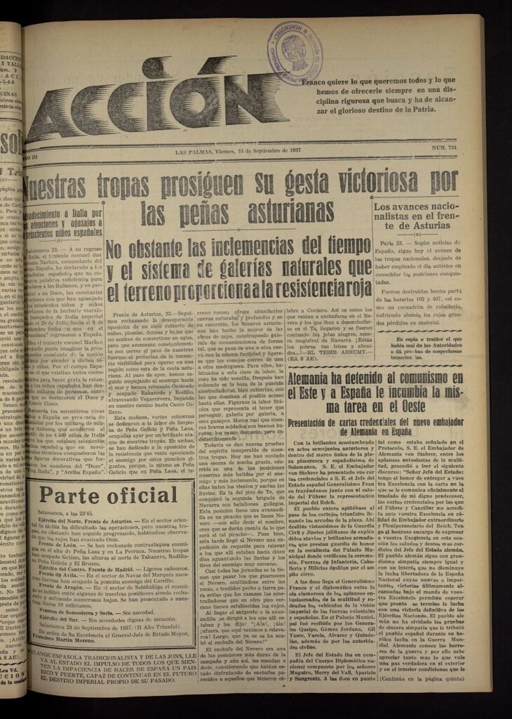 Miniatura de Acción (Las Palmas de Gran Canaria) del 24 de septiembre de 1937, nº 731