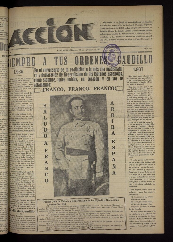 Miniatura de Acción (Las Palmas de Gran Canaria) del 29 de septiembre de 1937, nº 735