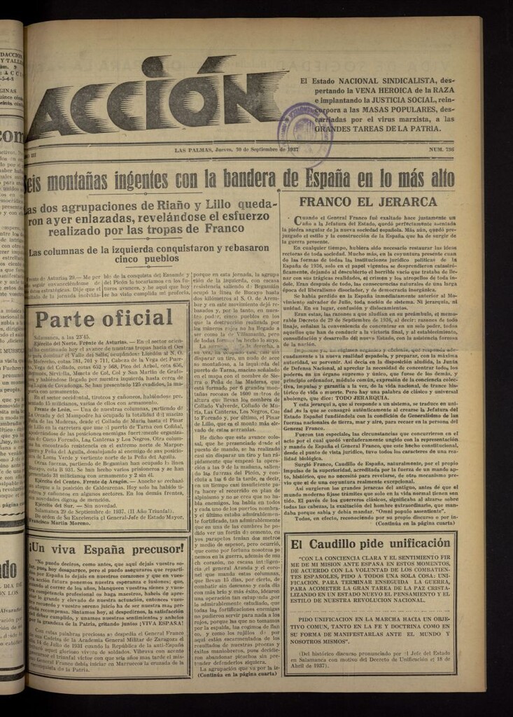 Miniatura de Acción (Las Palmas de Gran Canaria) del 30 de septiembre de 1937, nº 736
