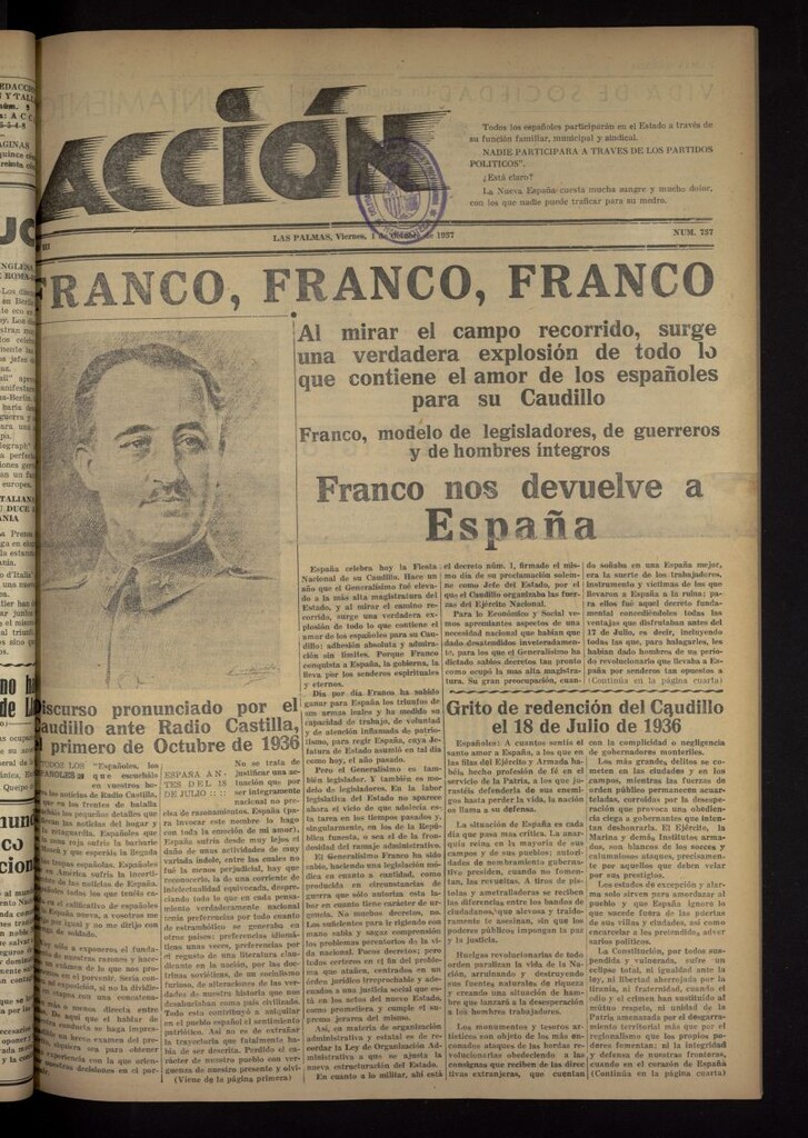 Miniatura de Acción (Las Palmas de Gran Canaria) del 1 de octubre de 1937, nº 737