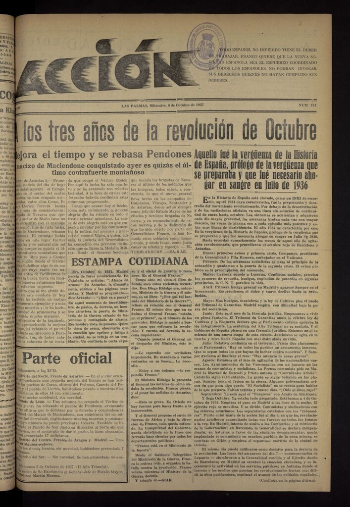 Miniatura de Acción (Las Palmas de Gran Canaria) del 6 de octubre de 1937, nº 741
