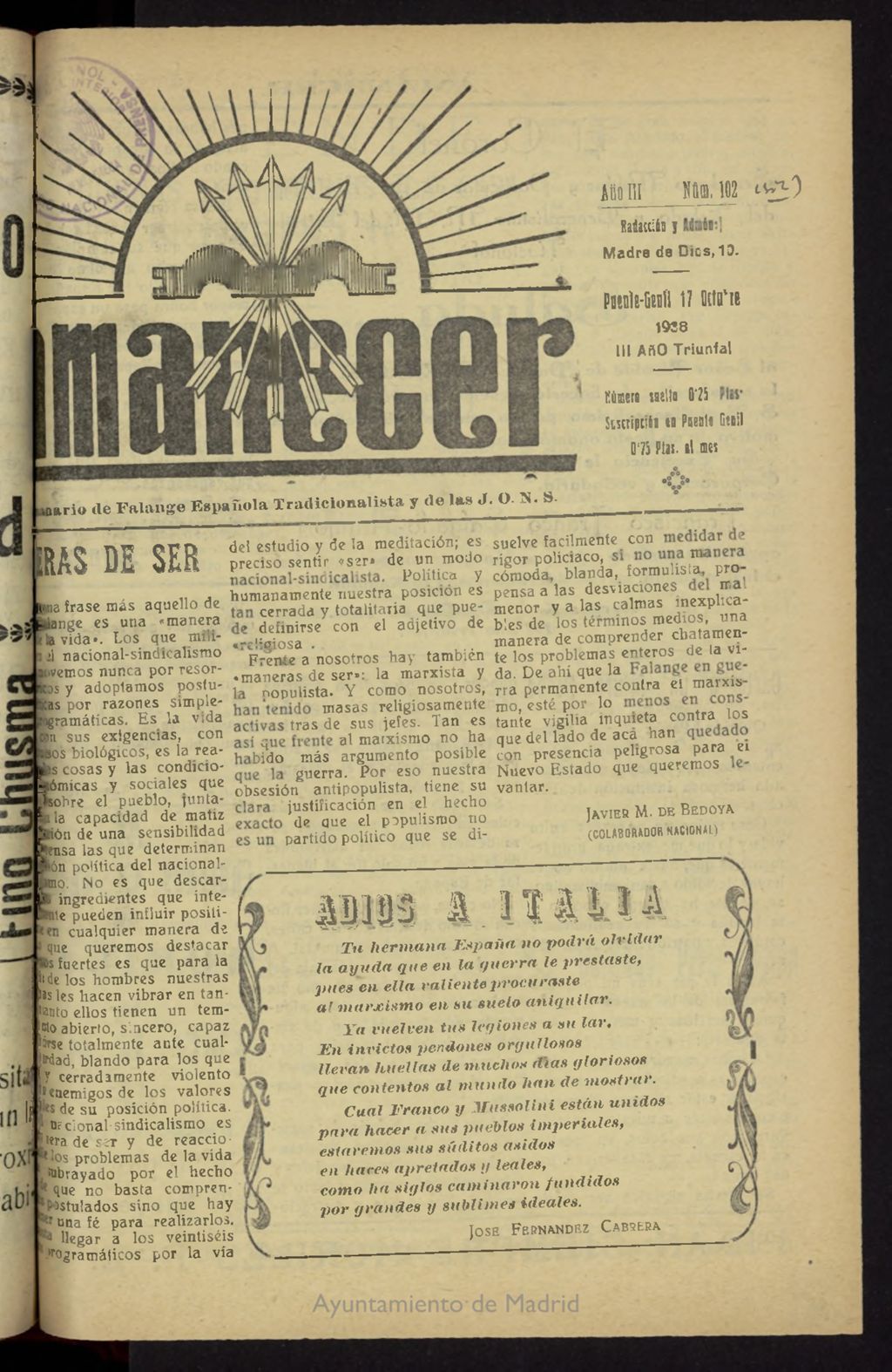 Miniatura de Amanecer del 17 de octubre de 1938, nº 102 [sic]