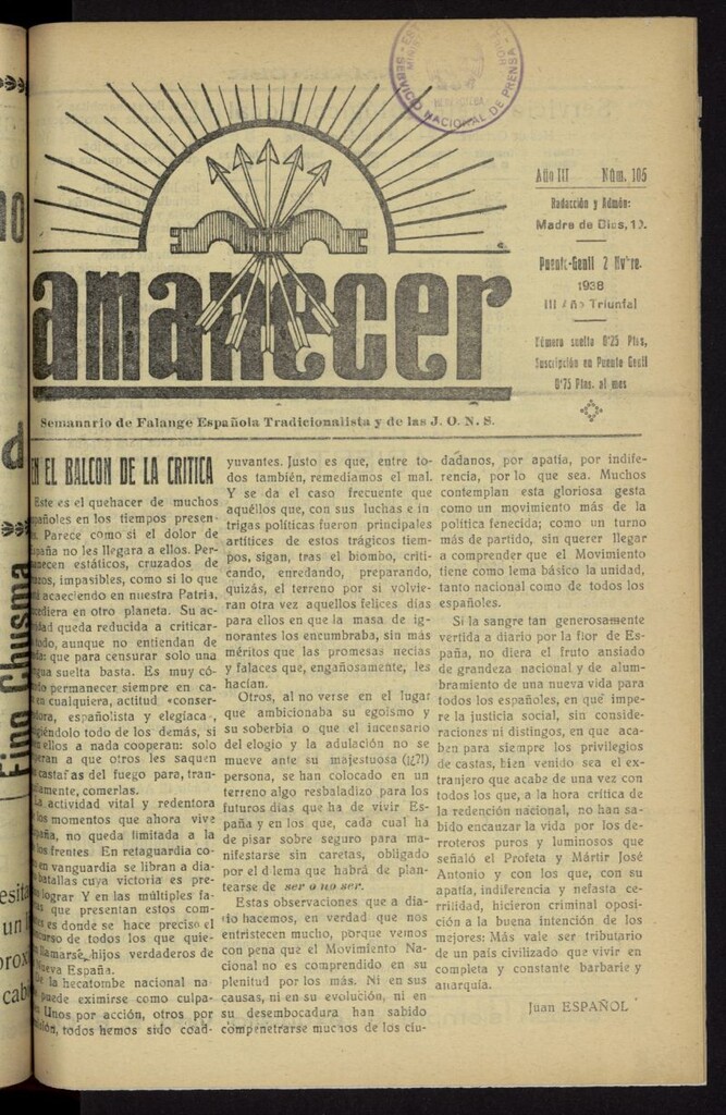 Miniatura de Amanecer del 2 [sic] de noviembre de 1938, nº 105
