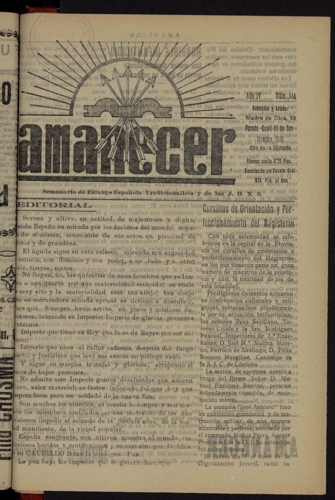 Miniatura de Amanecer del 19 [sic] de septiembre de 1939, nº 144