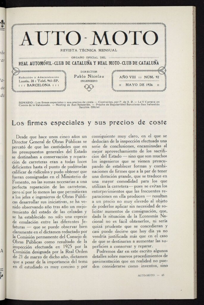 Miniatura de Auto-Moto de mayo de 1926, nº 92