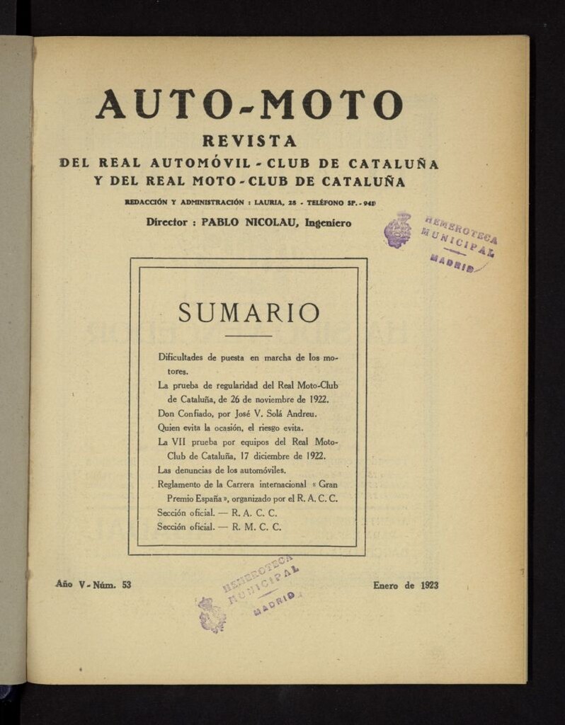 Miniatura de Auto-Moto de enero de 1923, nº 53
