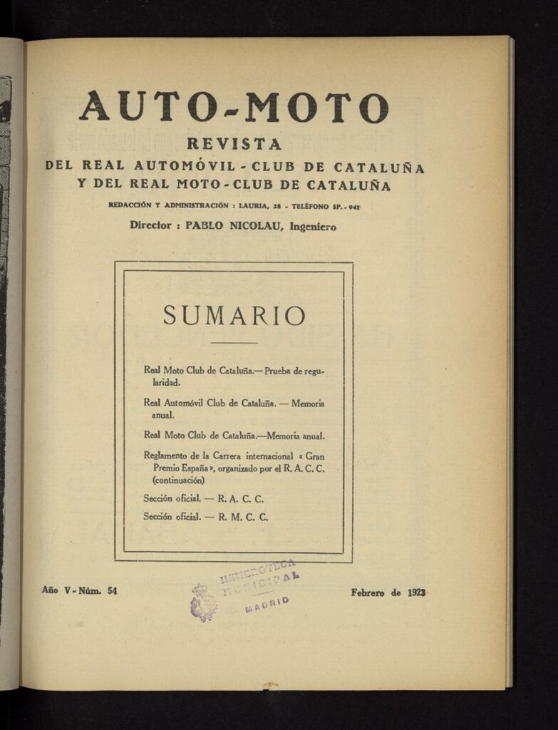 Miniatura de Auto-Moto de febrero de 1923, nº 54