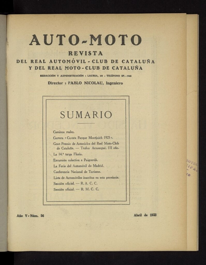 Miniatura de Auto-Moto de abril de 1923, nº 56