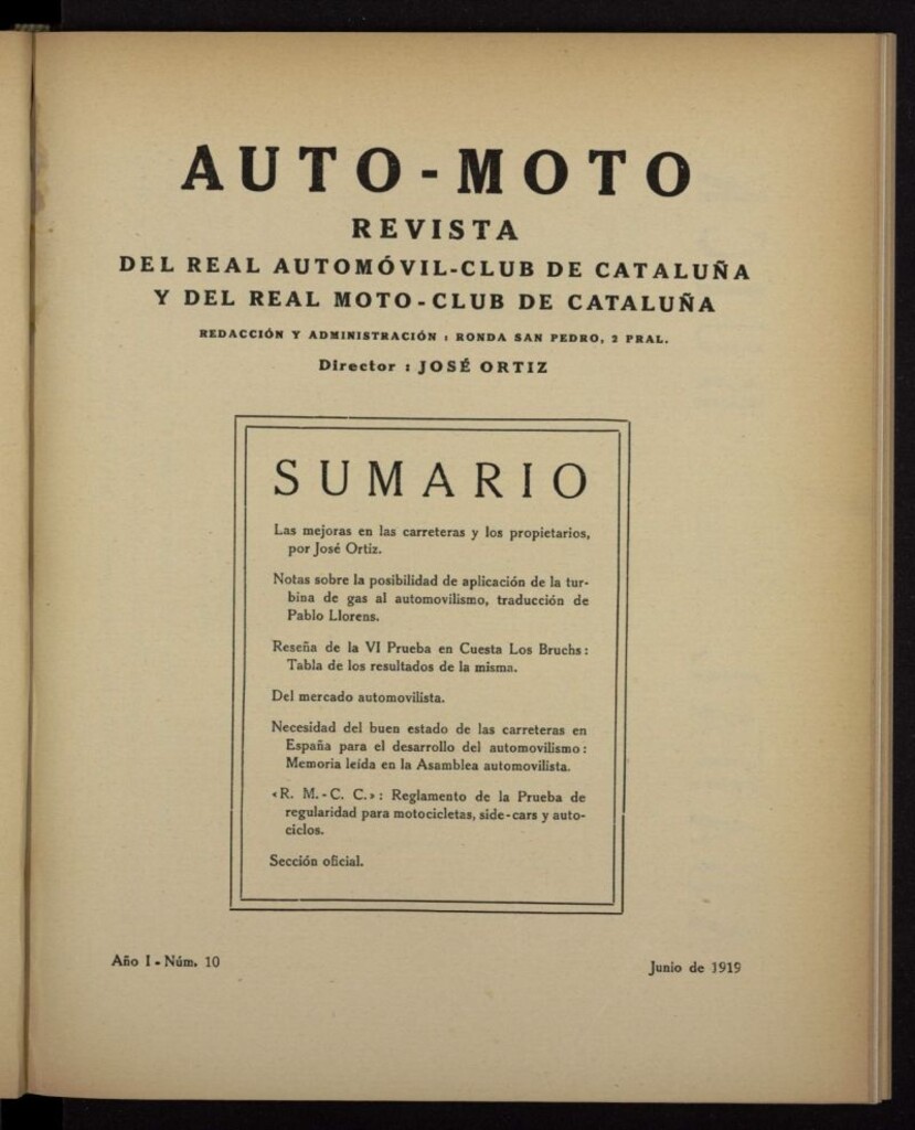 Miniatura de Auto-Moto de junio de 1919, nº 10