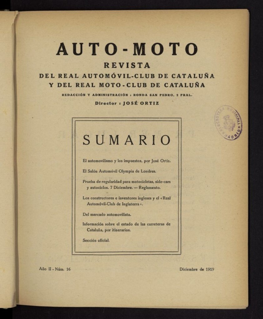 Miniatura de Auto-Moto de diciembre de 1919, nº 16