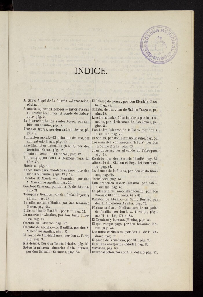 Miniatura de Flor de la Infancia : periódico de niños. Índice