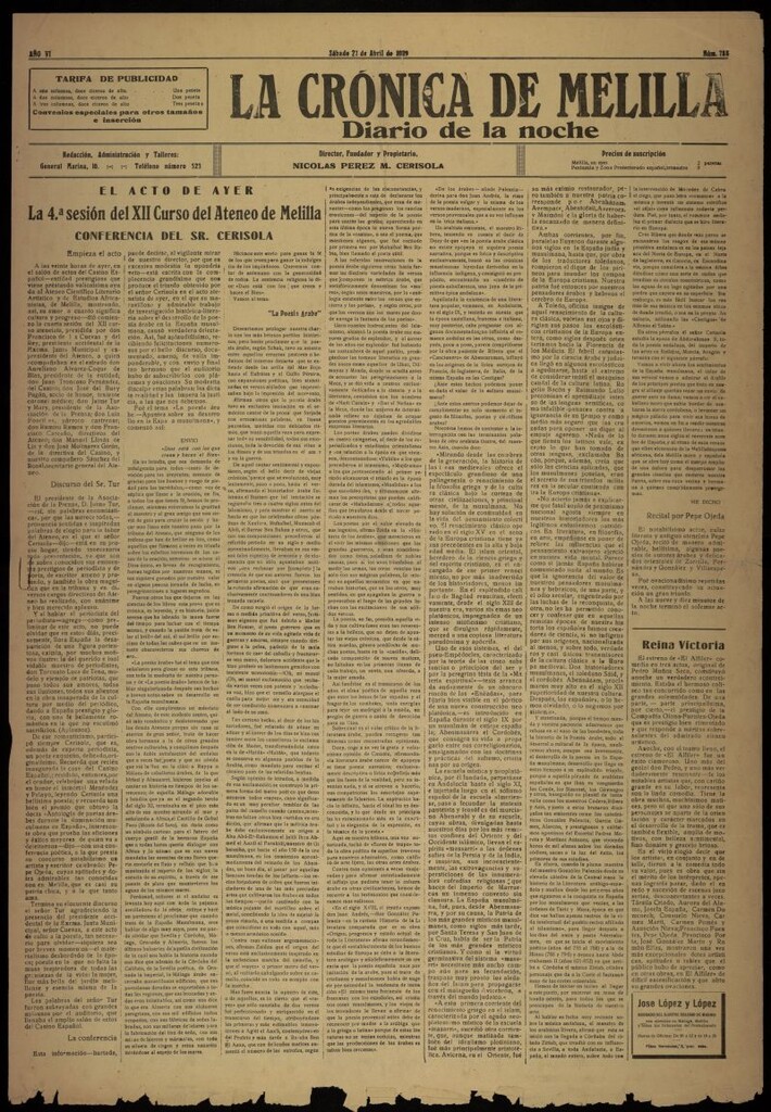 Miniatura de La Crónica de Melilla: Diario de la Noche del 27 de abril de 1929, nº 788