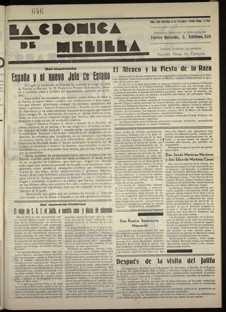 Miniatura de La Crónica de Melilla: Diario de la Noche  del 4 de octubre de 1936, nº 1787
