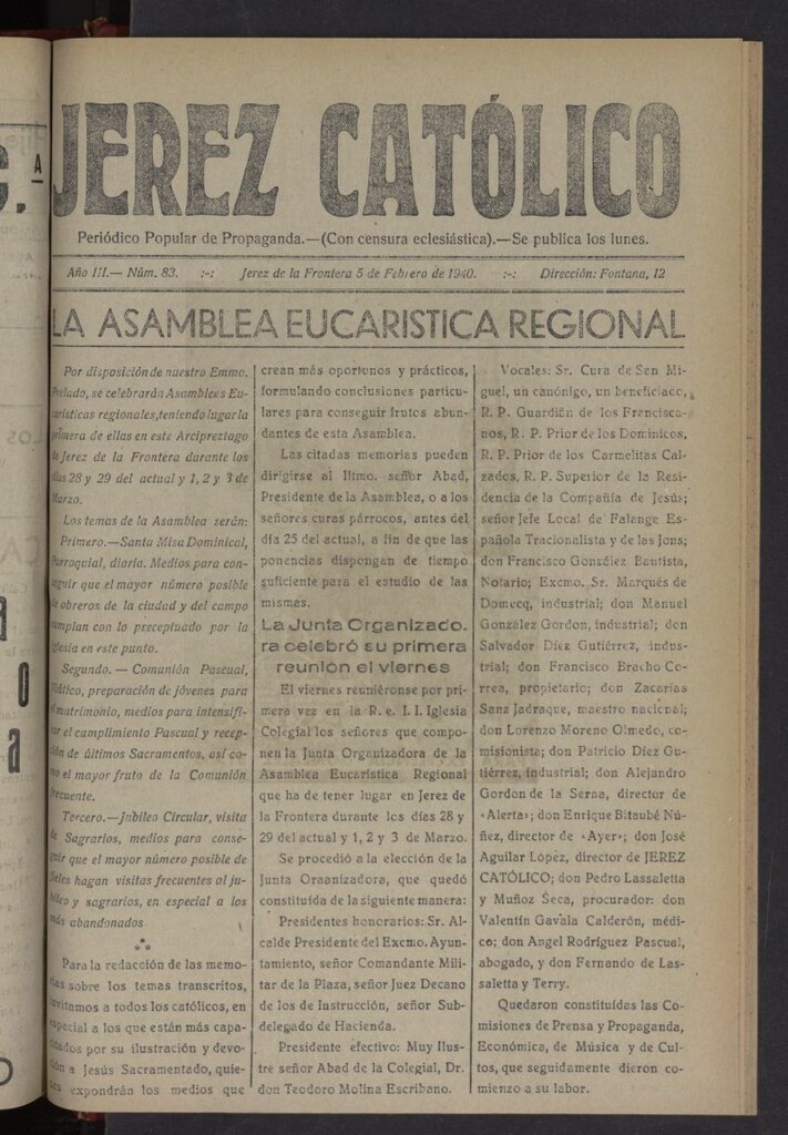Miniatura de Jerez católico : periódico popular de propaganda del 5 de febrero de 1940, nº 83