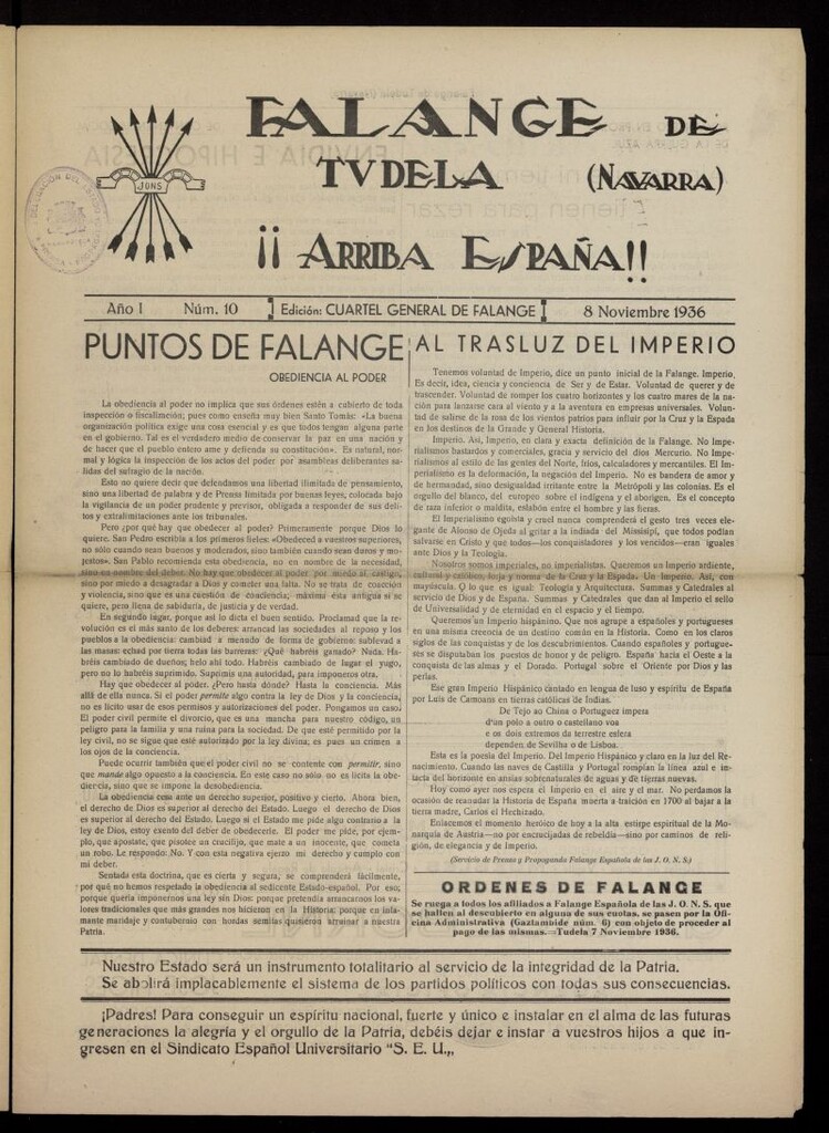 Miniatura de Falange de Tudela del 8 de noviembre de 1936, nº 10