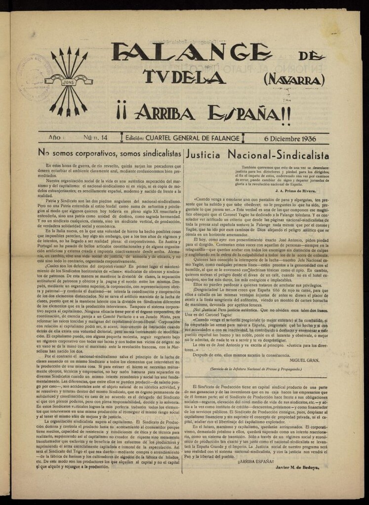 Miniatura de Falange de Tudela del 6 de diciembre de 1936, nº 14