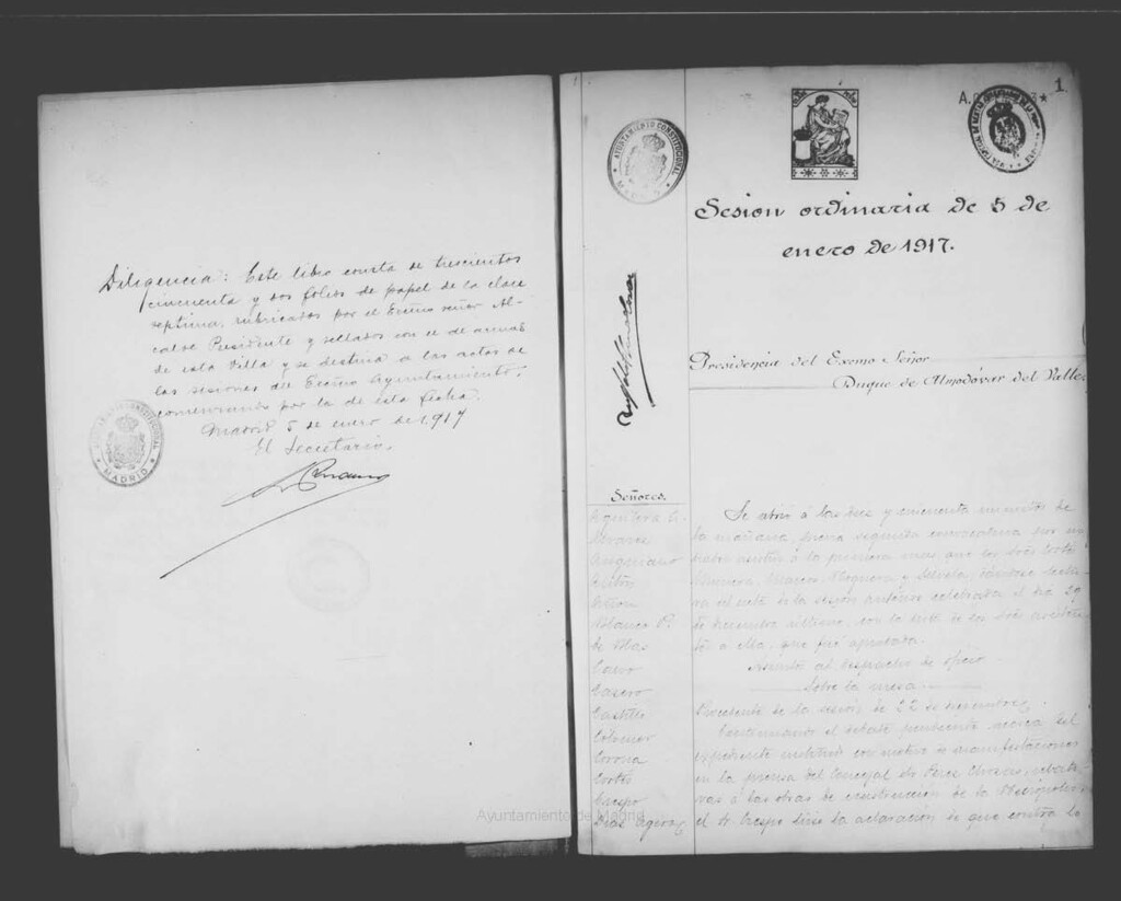 Miniatura de Actas de acuerdos del Ayuntamiento. Tomo 563 del año 1917 (5 enero a 23 marzo)