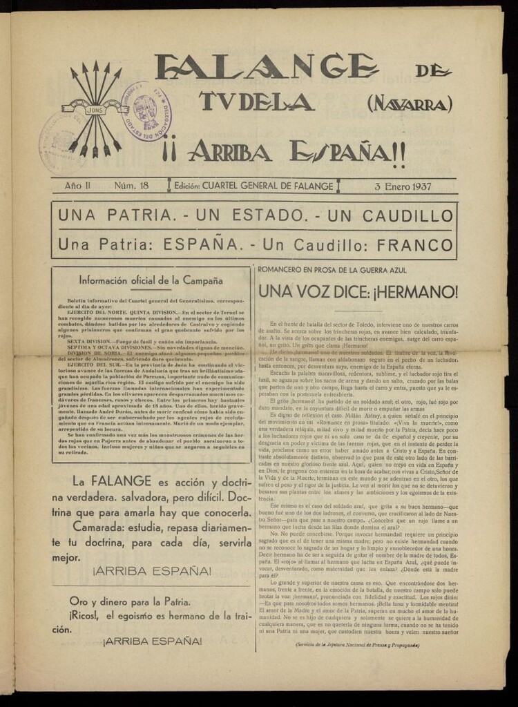 Miniatura de Falange de Tudela del 3 de enero de 1937, nº 18