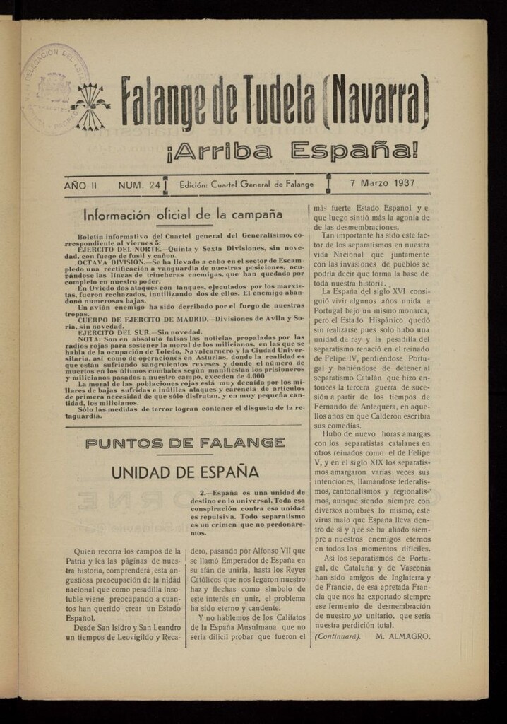 Miniatura de Falange de Tudela del 7 de marzo de 1937, nº 24