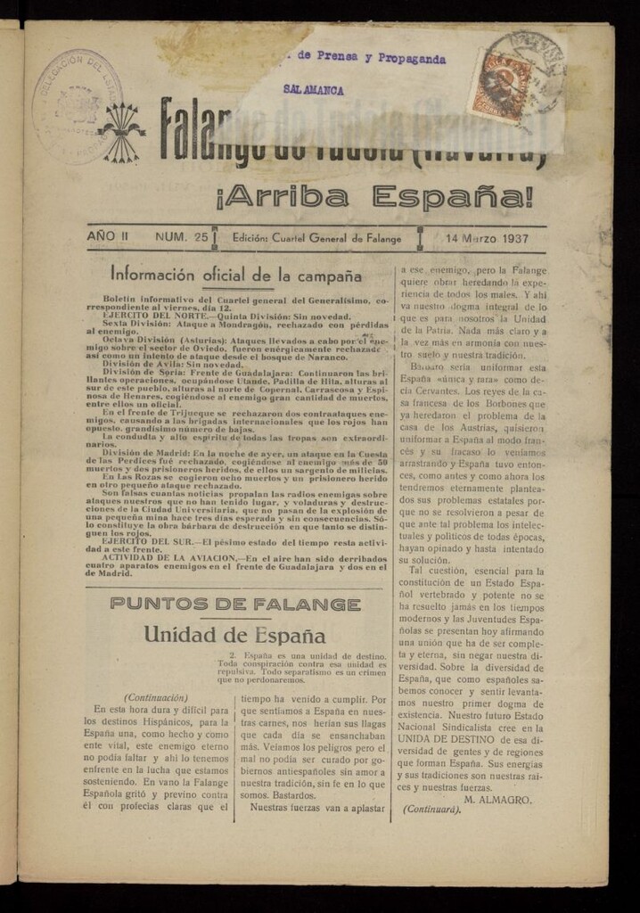 Miniatura de Falange de Tudela del 14 de marzo de 1937, nº 25