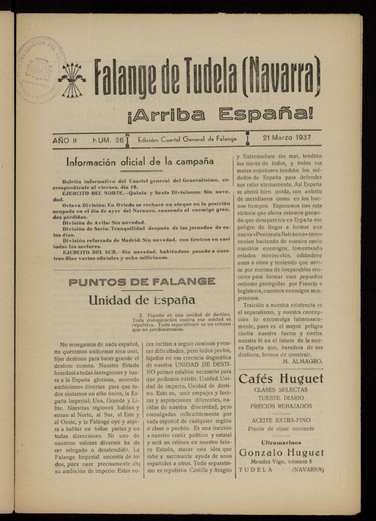 Miniatura de Falange de Tudela del 21 de marzo de 1937, nº 26